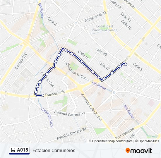 Mapa de A018 de autobús