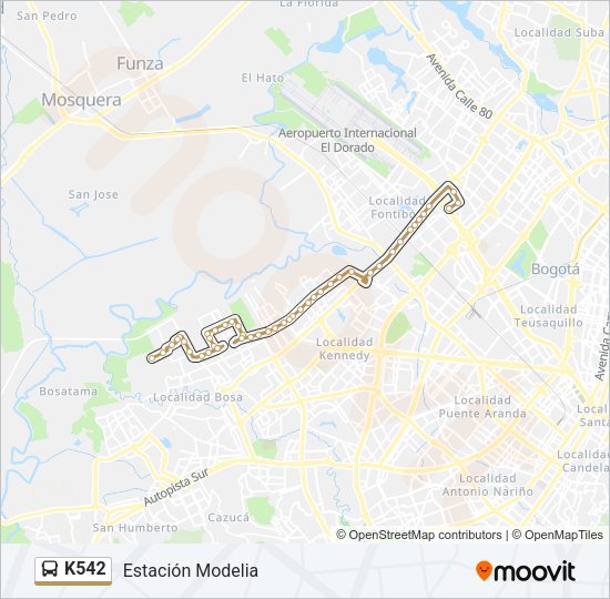 Mapa de K542 de autobús