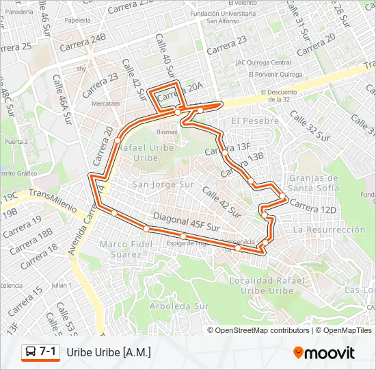 7-1 Bus Line Map