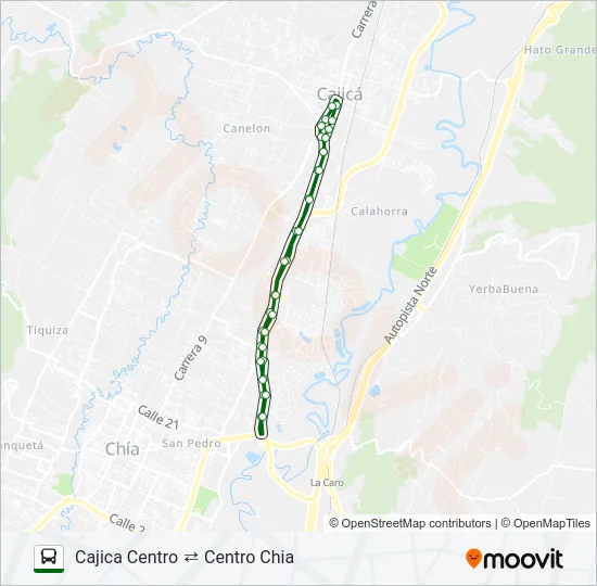 CAJICA CENTRO ⇄ CENTRO CHIA Bus Line Map