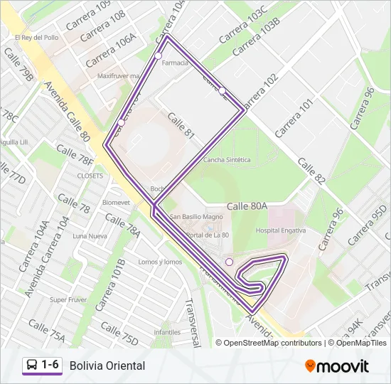 1-6 Bus Line Map