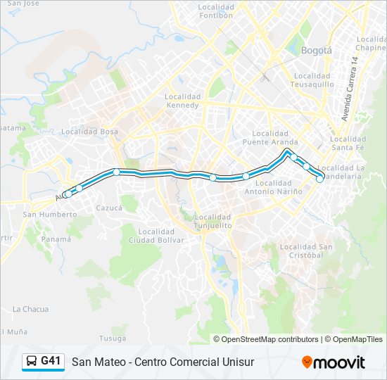 Mapa de G41 de Transmilenio