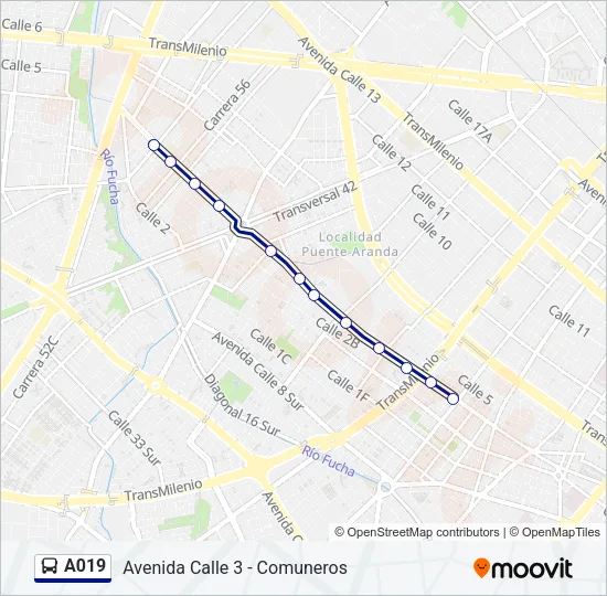 Mapa de A019 de autobús