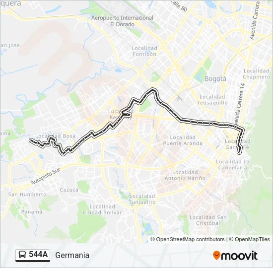 544A Bus Line Map