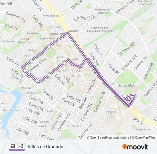 Mapa de 1-3 de SITP