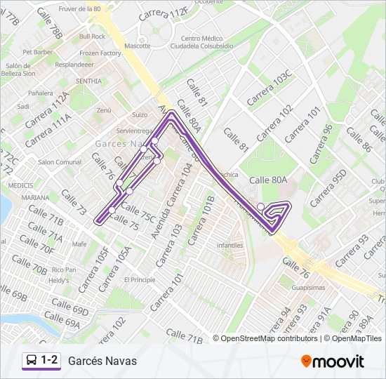 Mapa de 1-2 de SITP