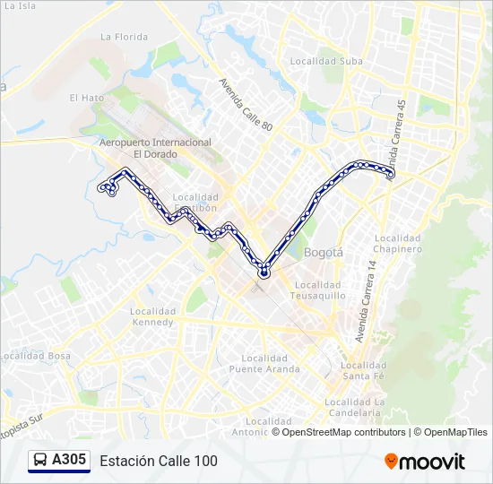 A305 Bus Line Map