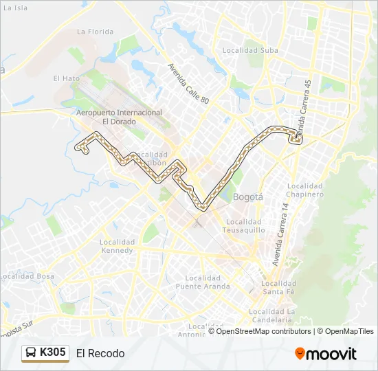 K305 Bus Line Map