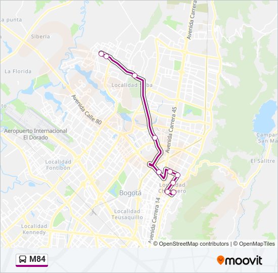 Mapa de M84 de Transmilenio