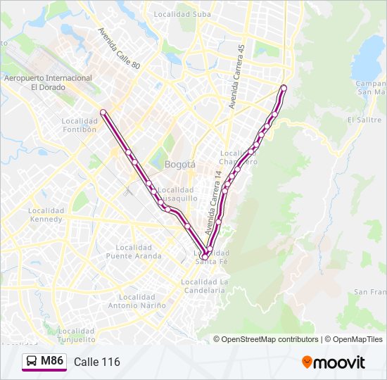 Mapa de M86 de Transmilenio