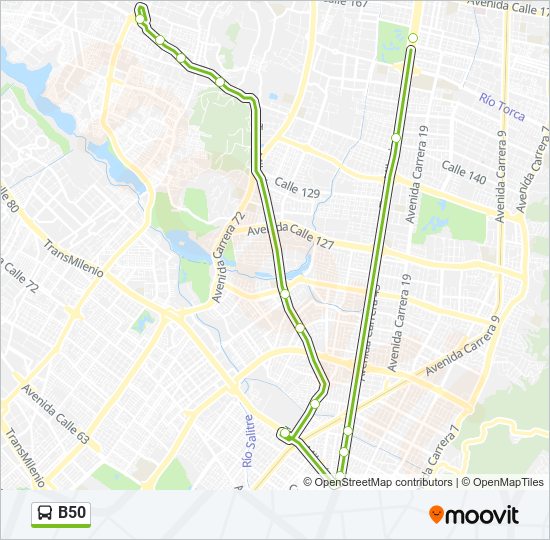 Mapa de B50 de Transmilenio