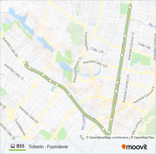 Mapa de B55 de Transmilenio