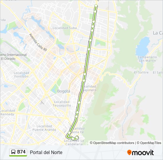 Mapa de B74 de Transmilenio