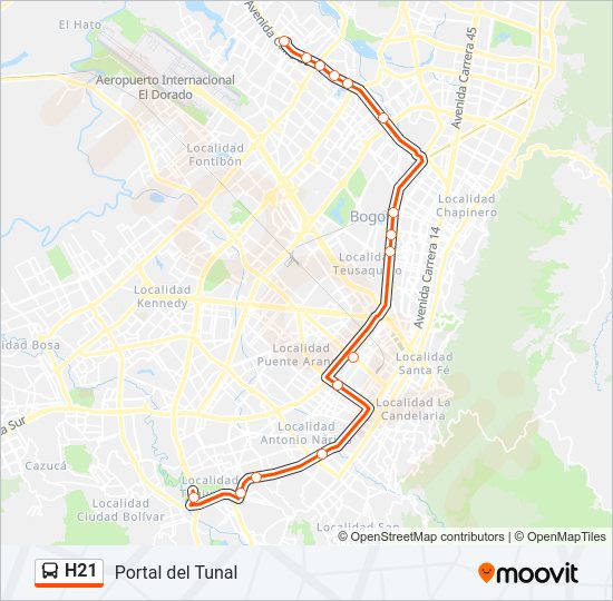 Mapa de H21 de Transmilenio