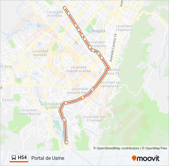 Mapa de H54 de Transmilenio