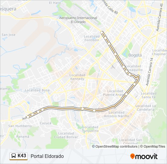 K43 Transmilenio Line Map