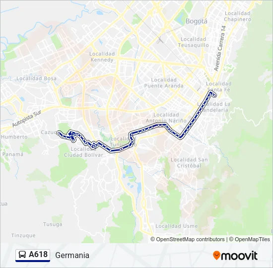 A618 Bus Line Map