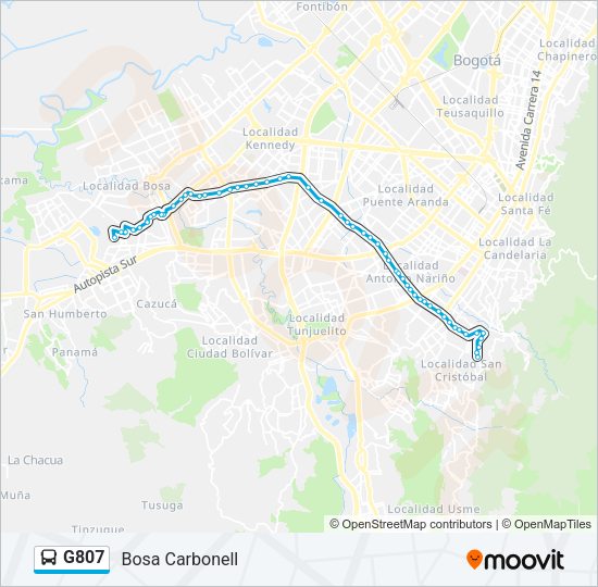 Mapa de G807 de autobús