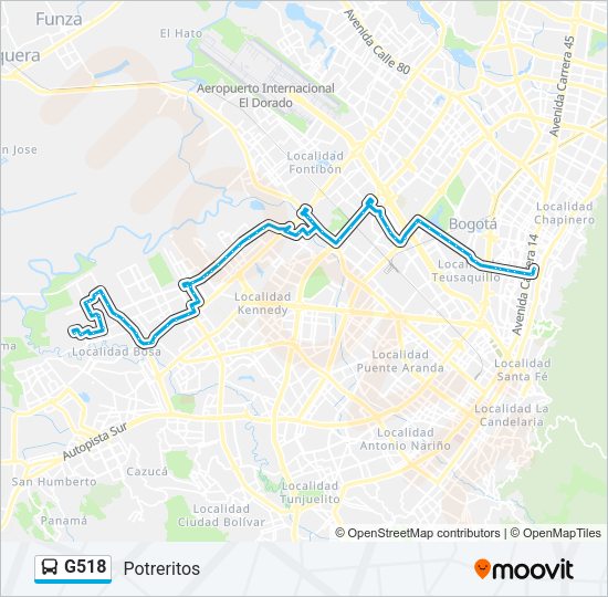 Mapa de G518 de autobús