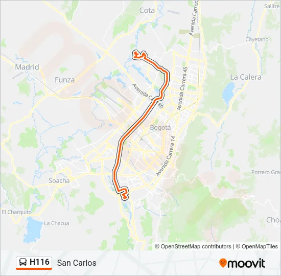 H116 Bus Line Map