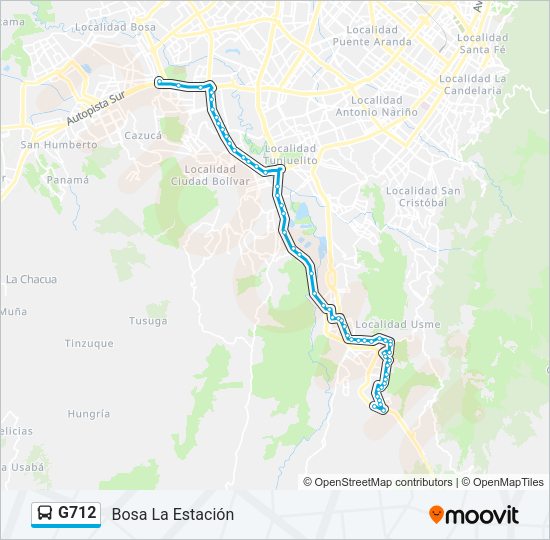 Mapa de G712 de autobús