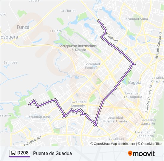 Mapa de D208 de autobús