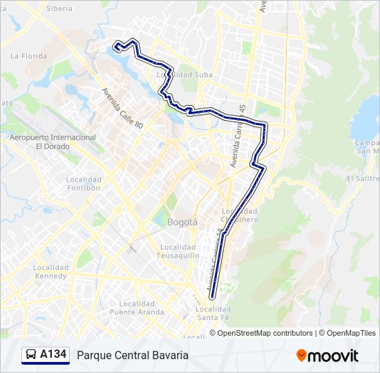 Mapa de A134 de autobús