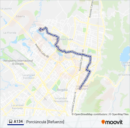 A134 Bus Line Map