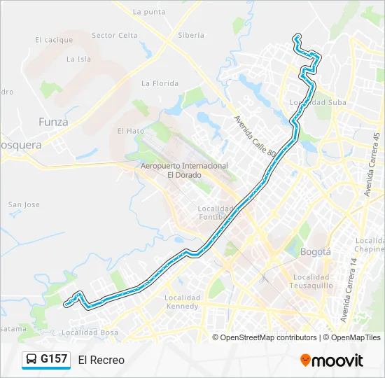 Mapa de G157 de autobús