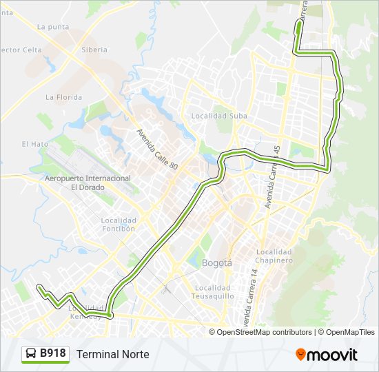 Mapa de B918 de autobús