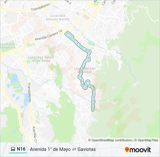 N16 Bus Line Map