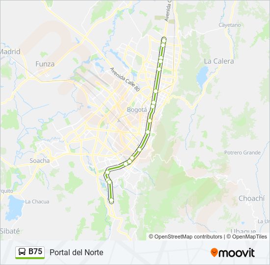 Mapa de B75 de Transmilenio