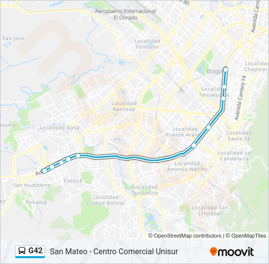 Mapa de G42 de Transmilenio