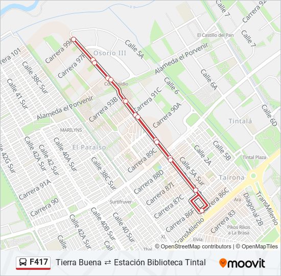 Mapa de F417 de autobús