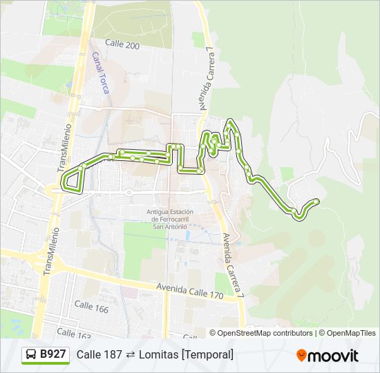 Mapa de B927 de autobús