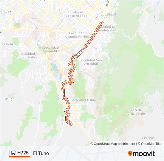 Mapa de H725 de autobús