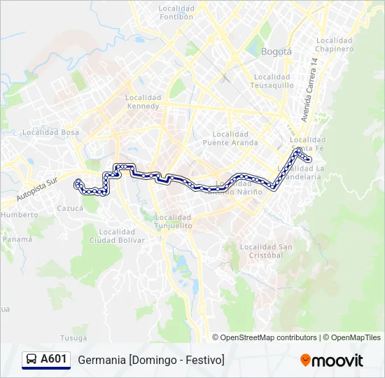 A601 Bus Line Map