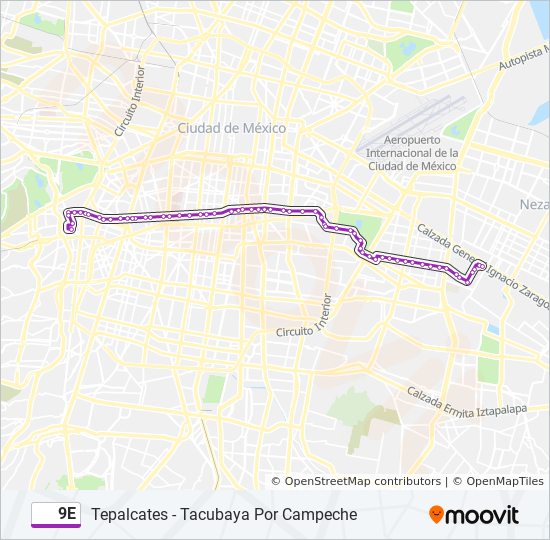 9E bus Line Map