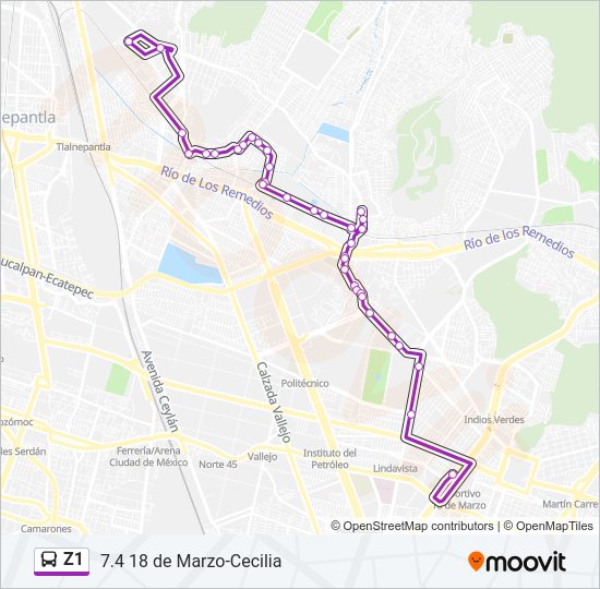 Mapa de Z1 de autobús