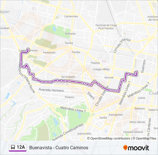 Mapa de 12A de autobús