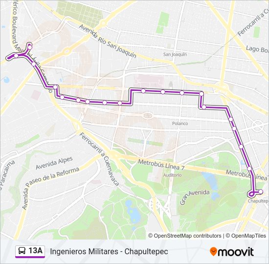 Mapa de 13A de autobús