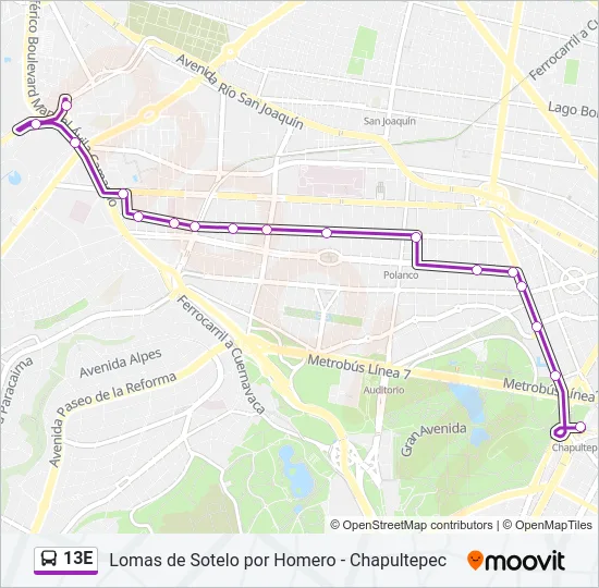13E Bus Line Map