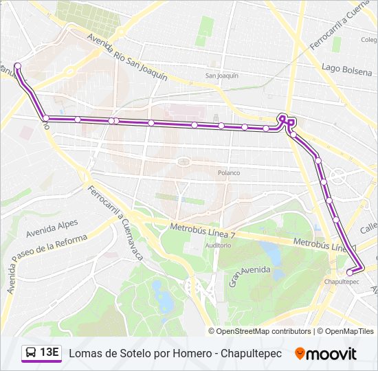 Mapa de 13E de autobús