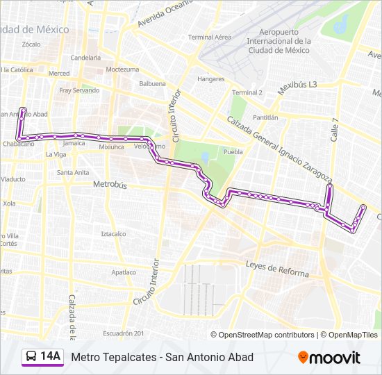 Mapa de 14A de autobús