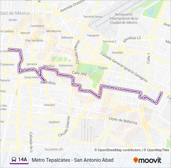 Mapa de 14A de autobús
