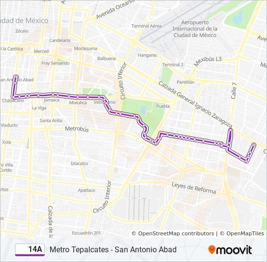 Mapa de 14A de autobús