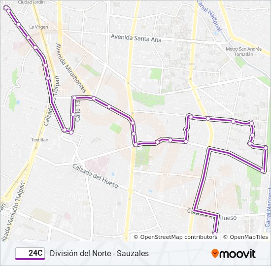 24c Route: Schedules, Stops & Maps - División del Norte (Updated)