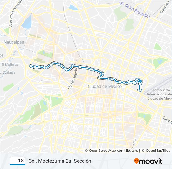 Ruta 18: horarios, paradas y mapas - Col. Moctezuma 2a. Sección  (Actualizado)