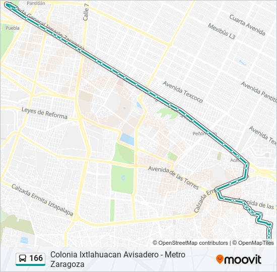 Mapa de 166 de autobús