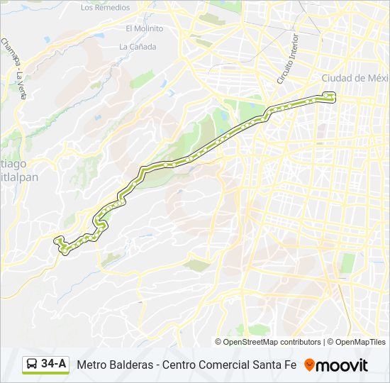 Mapa de 34-A de autobús
